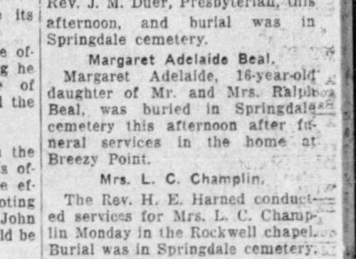 Quad City Times (May 6, 1930) - Margaret Adelaide Beal Death Notice